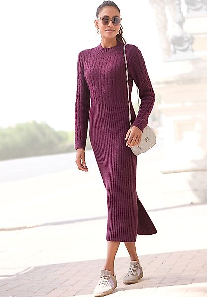 LASCANA Strickkleid, mit Zopfmuster, figurbetont, Pulloverkleid, herbstlich günstig online kaufen