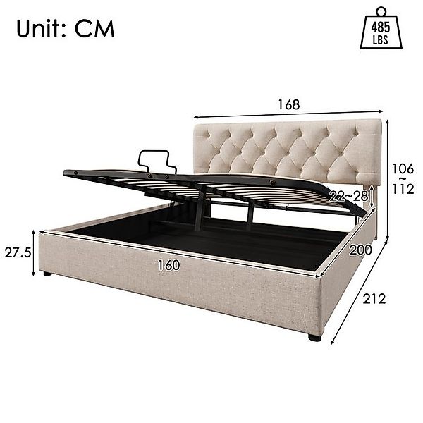 Ulife Polsterbett Hydraulisches Doppelbett Kiefernholzbett mit Lattenrost u günstig online kaufen