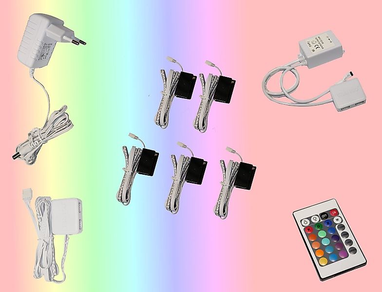 TRANGO LED Glaskantenbeleuchtung, 5er Set RGB günstig online kaufen