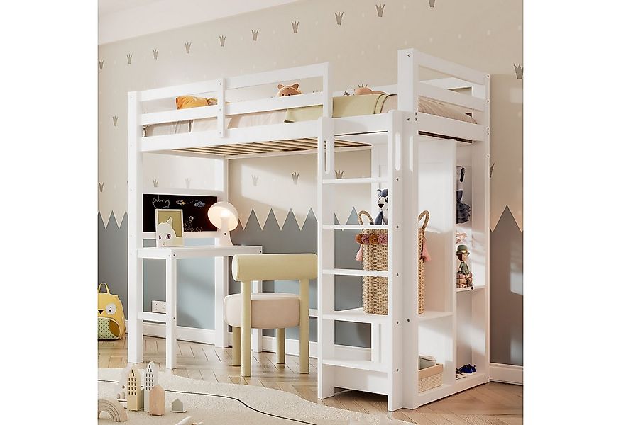 KLAM HOME Hochbett Kinderbett mit Schreibtisch Offener Kleiderschrank und R günstig online kaufen