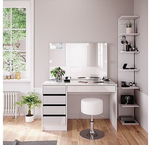 Vicco Schminktisch Sherry, Weiß, 4 Teile, mit Aufbewahrungsregal, Spiegel, günstig online kaufen