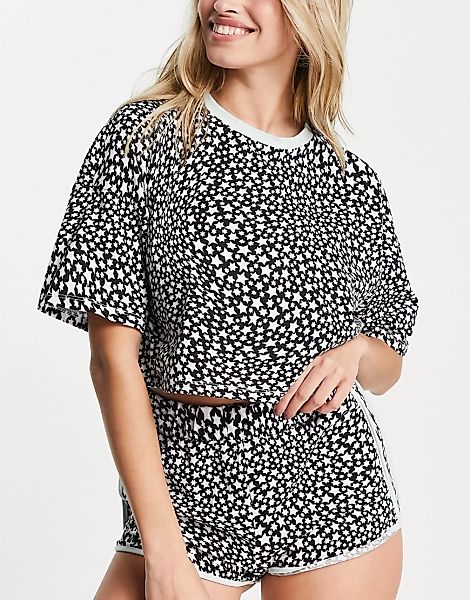 Topshop – Pyjama in Schwarz-Weiß mit Sternenmuster-Bunt günstig online kaufen