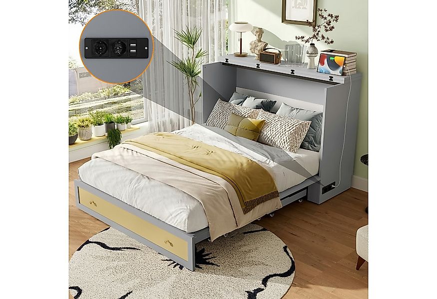 TavilaEcon Schrankbett Klappbett mit Schubladen am Bettende & USB & Steckdo günstig online kaufen