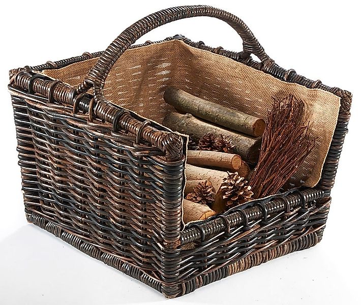 Kobolo Kaminholzkorb Holztrage krabu Rattan - abnehmbarer brauner Stoff günstig online kaufen