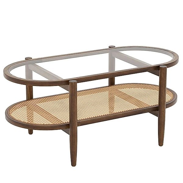 Costway Couchtisch Glasplatte & Rattan Holzbeine günstig online kaufen
