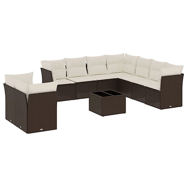 vidaXL 10-Tlg Garten-Sofagarnitur mit Kissen Braun Poly Rattan 3217853 günstig online kaufen