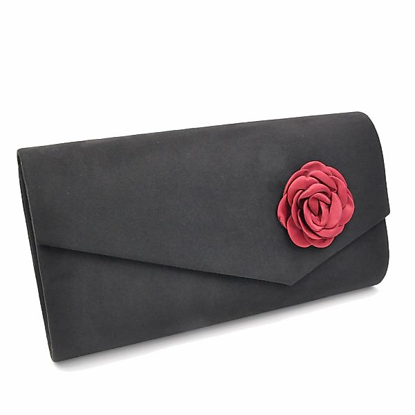 Steuer Abendtasche "Satin-Optik schwarz mit roter Blüte" günstig online kaufen