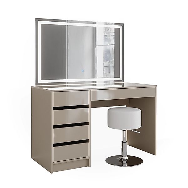 Vicco Schminktisch Sherry Greige 120 cm mit LED-Spiegel und Hocker günstig online kaufen