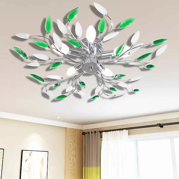 Deckenlampe Güne Und Weiße Blätterranken Mit Acryl-blättern 5x E14 günstig online kaufen
