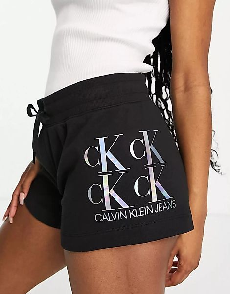 Calvin Klein Jeans – Strick-Shorts in Schwarz mit glänzendem Logo günstig online kaufen