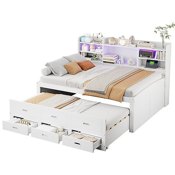 OKWISH Schlafsofa Stauraumbett Kinderbett, 140x200 mit LED & 3 Schubladen, günstig online kaufen