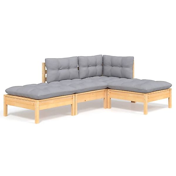 vidaXL 4-tlg Garten-Lounge-Set mit Grauen Kissen Kiefer Massivholz Modell 3 günstig online kaufen