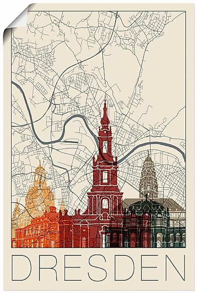 Artland Wandbild "Retro Karte Dresden", Deutschland, (1 St.), als Alubild, günstig online kaufen