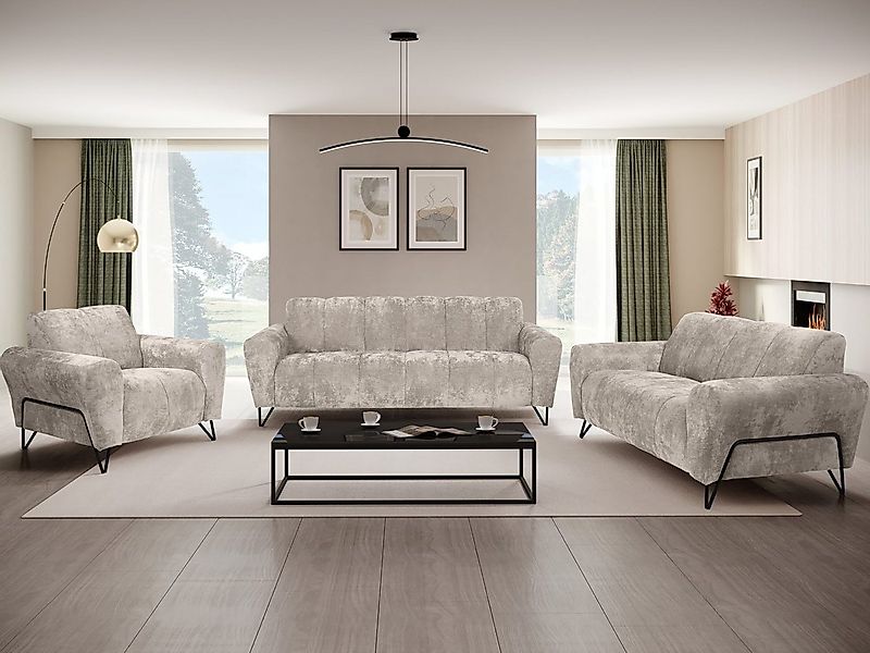 Beautysofa Polstergarnitur mit Metallbeine in schwarzer VOLARE, 3-Sitzer So günstig online kaufen