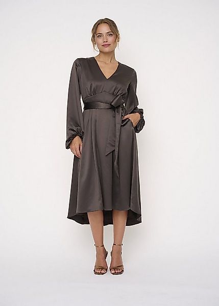 Kleo Abendkleid (1-tlg) aus Satin mit breitem Bindegürtel und Ballonärmel günstig online kaufen