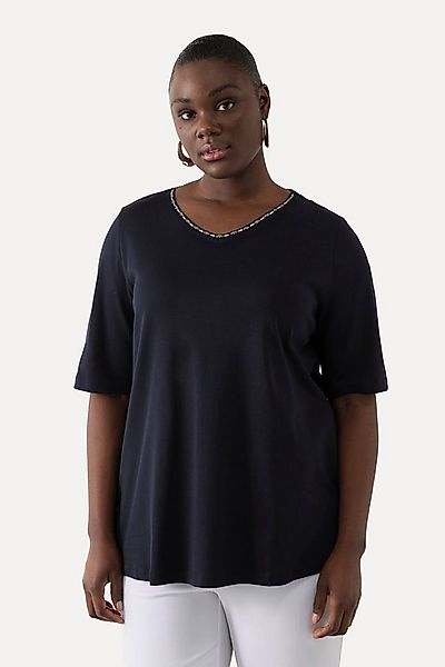 Ulla Popken T-Shirt T-Shirt A-Linie V-Ausschnitt Halbarm Pima Cotton günstig online kaufen