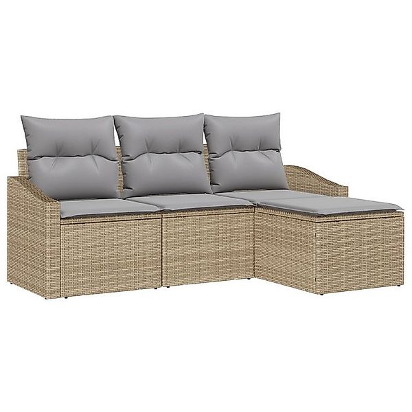 vidaXL Loungesofa 4-teiliges Garten Sofa Set mit Kissen Beige Poly Rattan, günstig online kaufen
