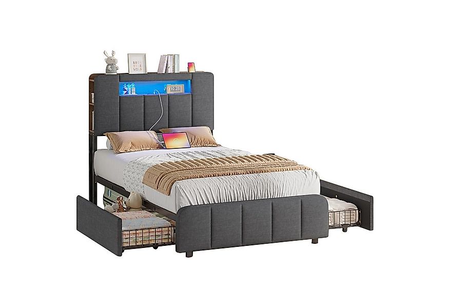 MSMASK Polsterbett mit 2 Schubladen, LED-Beleuchtung und Ladestation (Ohne günstig online kaufen