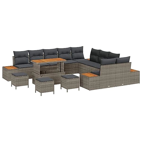 vidaXL Garten-Sofa-Set mit Kissen 14-Tlg Grau Poly Rattan 3362983 günstig online kaufen