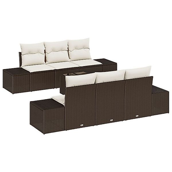 vidaXL Loungesofa 7-teiliges Garten Sofa Set mit Kissen Braun Poly Rattan, günstig online kaufen