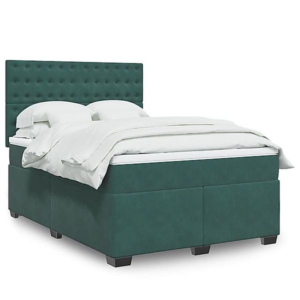 vidaXL Boxspringbett, Boxspringbett mit Matratze Dunkelgrün 140x200 cm Samt günstig online kaufen