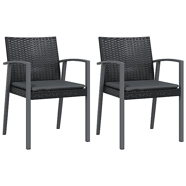 vidaXL Gartenstühle mit Kissen 2 Stk. Schwarz 56,5x57x83cm Poly Rattan günstig online kaufen