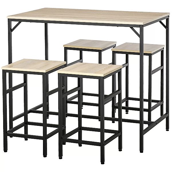 HOMCOM Bartisch Set 5-teilig Stehtisch 4 Barhocker Tischset Küchentresen Es günstig online kaufen