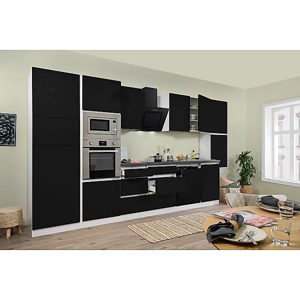 Respekta Premium Küchenzeile Grifflos 395 cm Schwarz Hochglanz-Weiß günstig online kaufen