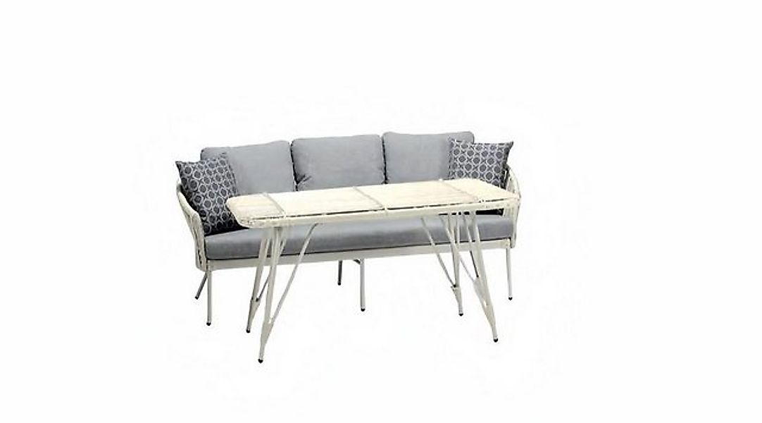 JVmoebel Sofa Sofa 3 Sitzer Grau Couchtisch Terrasse Rattan Design Moderne günstig online kaufen