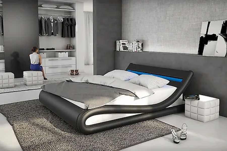 SalesFever Polsterbett, Design Bett - Moderne Form mit LED-Beleuchtung, Kun günstig online kaufen