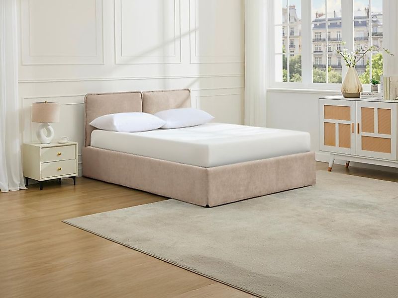 Bett mit Stauraum mit abnehmbarem Bezug – 140 x 190 cm – Stoff – Beige – TE günstig online kaufen
