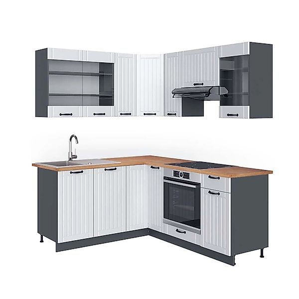 Vicco Fame-Line Eckküche Weiß Landhaus/Anthrazit 160 x 190 cm AP Eiche günstig online kaufen