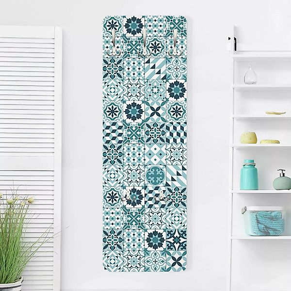 Wandgarderobe Holzpaneel Muster & Textur Geometrischer Fliesenmix Türkis günstig online kaufen