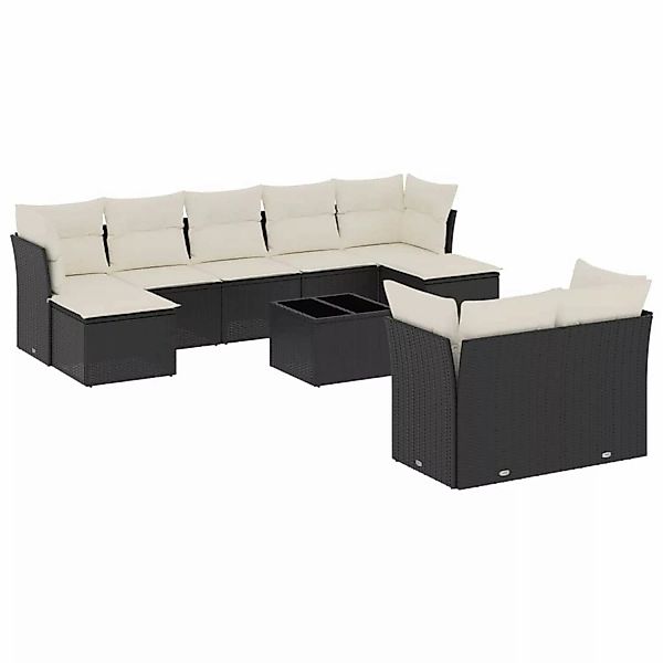 vidaXL 10-tlg Garten-Sofagarnitur mit Kissen Schwarz Poly Rattan Modell 120 günstig online kaufen