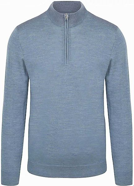 Profuomo Half Zip Pullover Merinowolle Melange Blau - Größe M günstig online kaufen