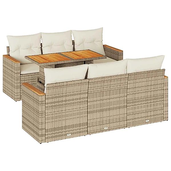 vidaXL 7-Tlg Garten-Sofagarnitur mit Kissen Beige Poly Rattan Akazie 332744 günstig online kaufen