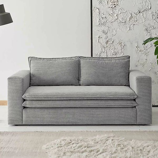 Hellgraues Zweisitzer Sofa aus Cord modernem Design günstig online kaufen