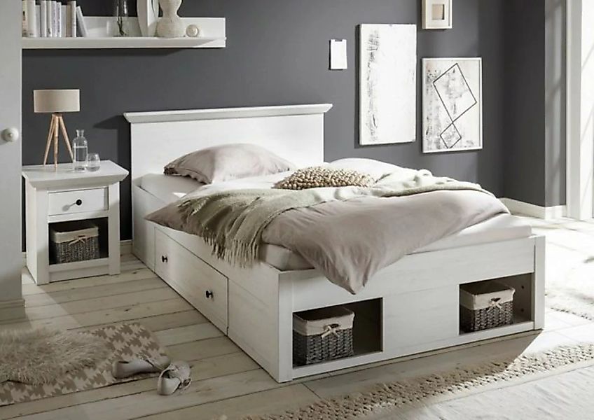 Empinio24 Bett WALES, 140x200 cm, weiß Pinie, mit 2x Bettschubladen günstig online kaufen