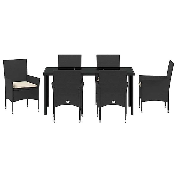 vidaXL Garten Essgruppe mit Kissen 7-Tlg Schwarz Poly Rattan 3379769 günstig online kaufen