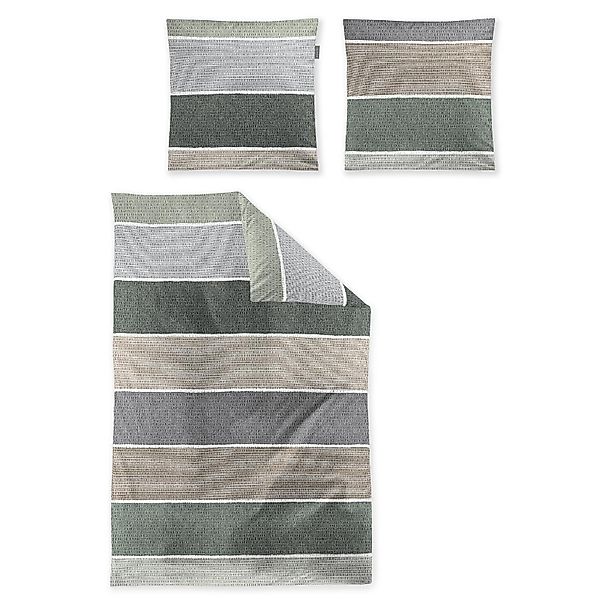 Irisette Seersucker Bettwäsche Easy 8608-30 Streifen Grün Grau 135x200 günstig online kaufen
