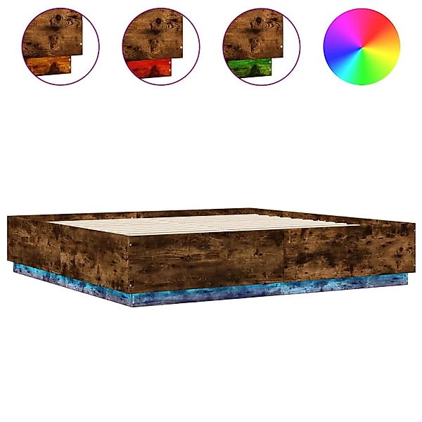 vidaXL Bettgestell mit LED Räuchereiche 200x200 cm Holzwerkstoff 3209587 günstig online kaufen