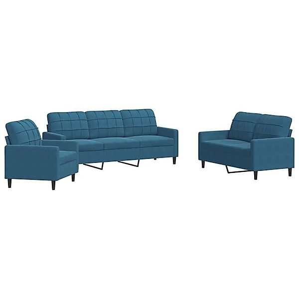 vidaXL Sofa 3-tlg. Sofagarnitur mit Kissen Blau Samt günstig online kaufen