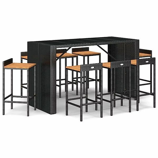 Vidaxl 9-tlg. Gartenbar-set Schwarz Poly Rattan & Massivholz Akazie günstig online kaufen