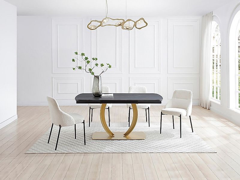 Esstisch ausziehbar - 6 bis 10 Personen - Keramik & goldfarbenes Metall - M günstig online kaufen