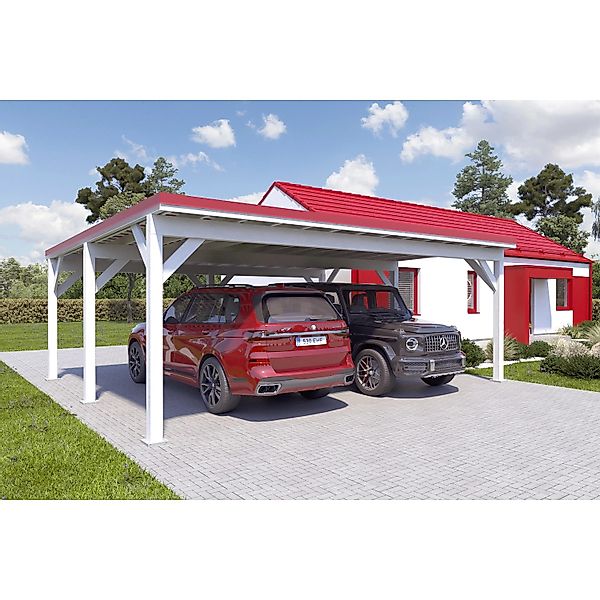 Holzbrüder Carport Ralf 42m² 150kg/m² Reinweiß-Rot günstig online kaufen