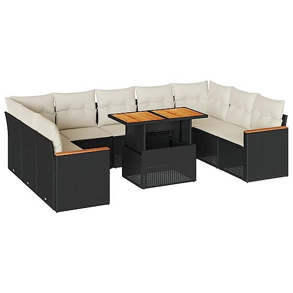 vidaXL 10-Tlg Garten-Sofagarnitur mit Kissen Schwarz Poly Rattan 3327528 günstig online kaufen