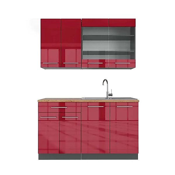 Vicco Fame-Line Singleküche Bordeaux Hochglanz/Anthrazit 140 cm AP Eiche oh günstig online kaufen