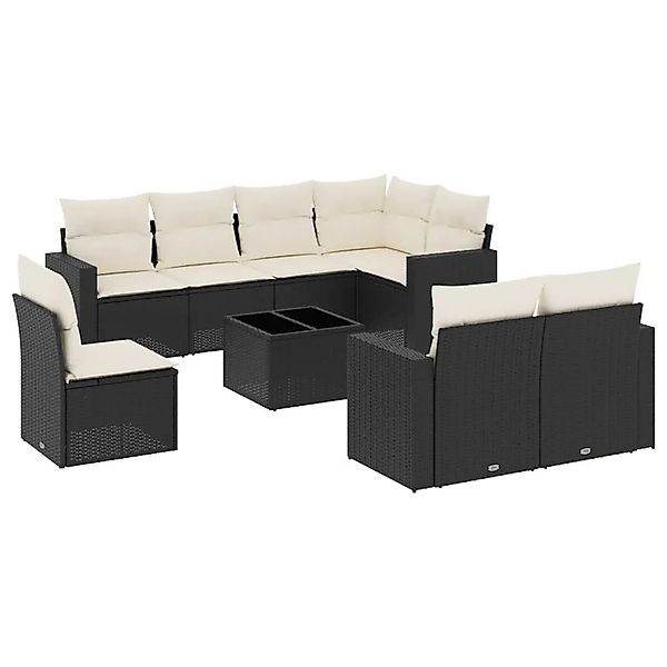 vidaXL 9-Tlg Garten-Sofagarnitur mit Kissen Schwarz Poly Rattan 3251583 günstig online kaufen