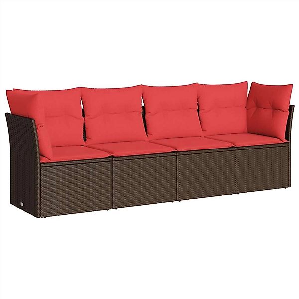 vidaXL 4-Tlg Garten-Sofagarnitur mit Kissen Braun Poly Rattan 3217234 günstig online kaufen