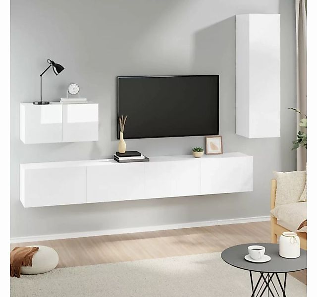 furnicato TV-Schrank 4-tlg. TV-Schrank-Set Hochglanz-Weiß Holzwerkstoff günstig online kaufen